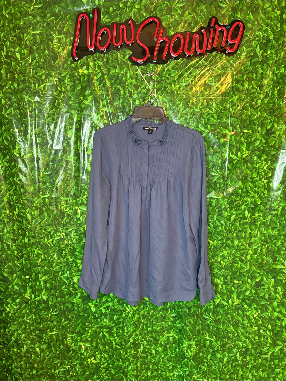 Mercantile J Crew Slate Blue Pintuck Long-Sleeve Shirt